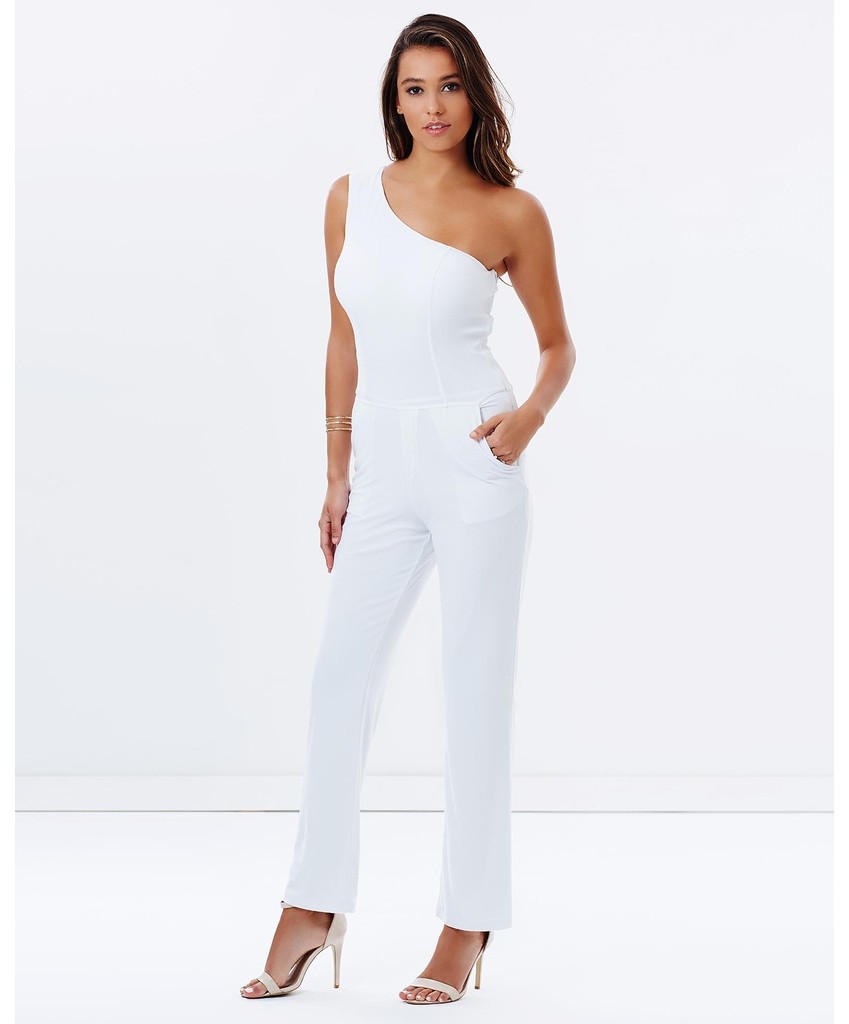 White One Shoulder Jumpsuit by Skiva