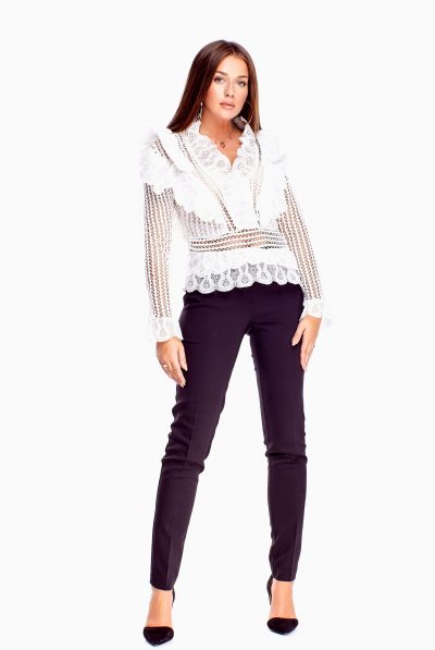 White Lace Ruffles Blouse