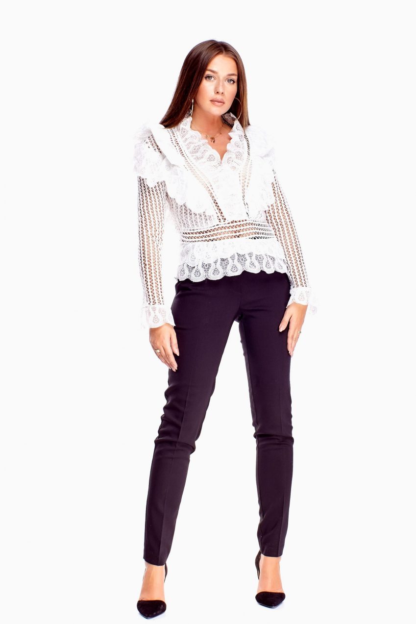White Lace Ruffles Blouse