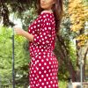 Burgundy Polka Dot Off Shoulder Dress - Image 2