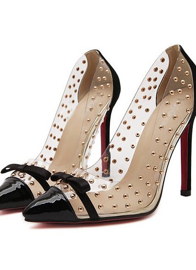 Black Bow Rivet Heels
