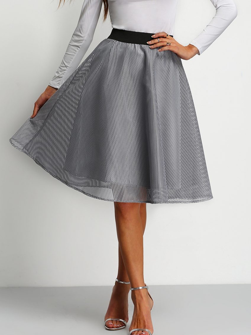 Grey High Waist Mesh Skirt