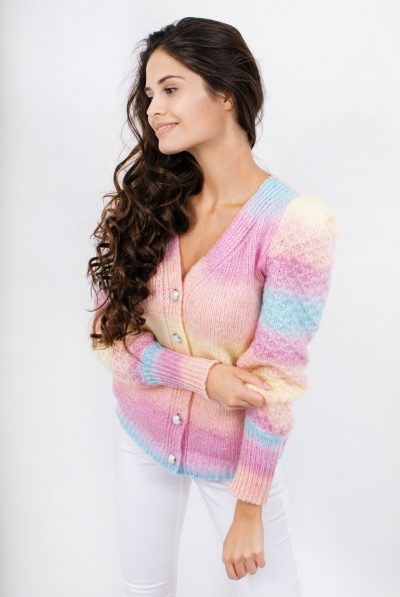 Puff Sleeve Rainbow Cardigan