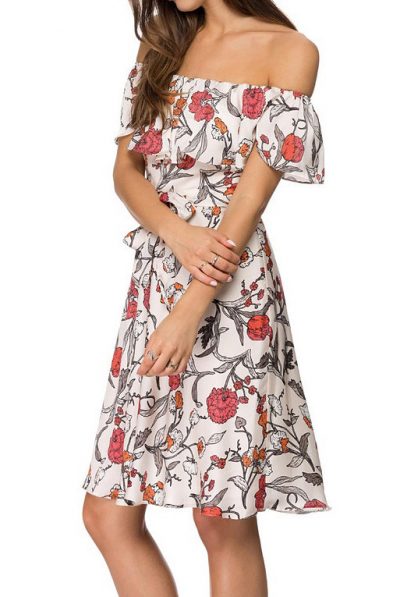 Off Shoulder Floral Ruffles Dress