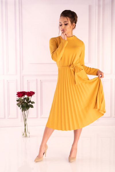 Mustard Pleated Dress
