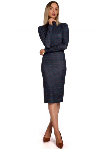 Print Turtleneck Midi Dress