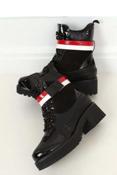Red & White Stripe Ankle Boots