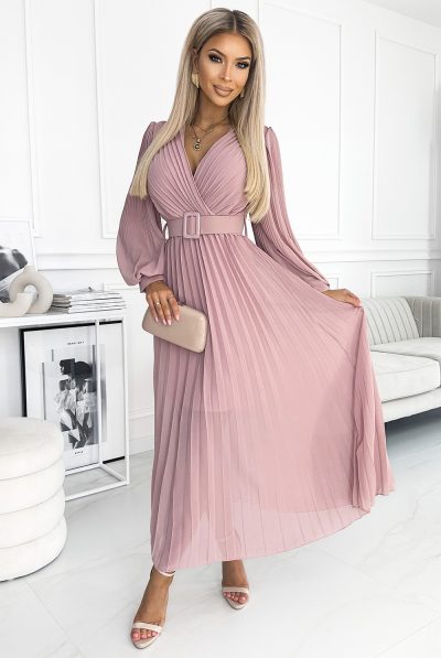 Klara Pleated Powder Pink Chiffon Dress - Various Colours