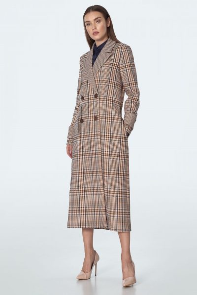 Beige & Camel Check Coat