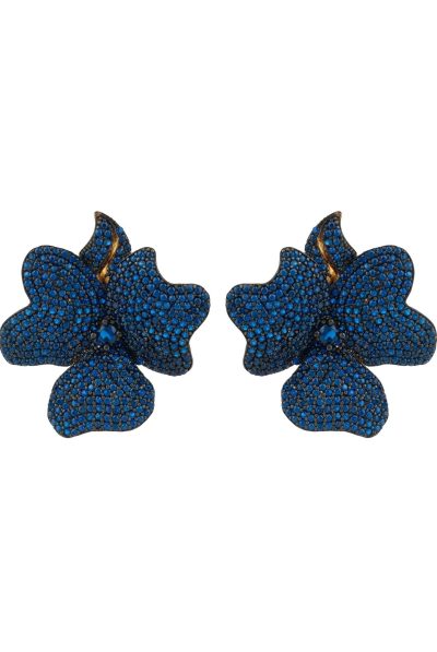 Navy Flower Sparkle Earrings