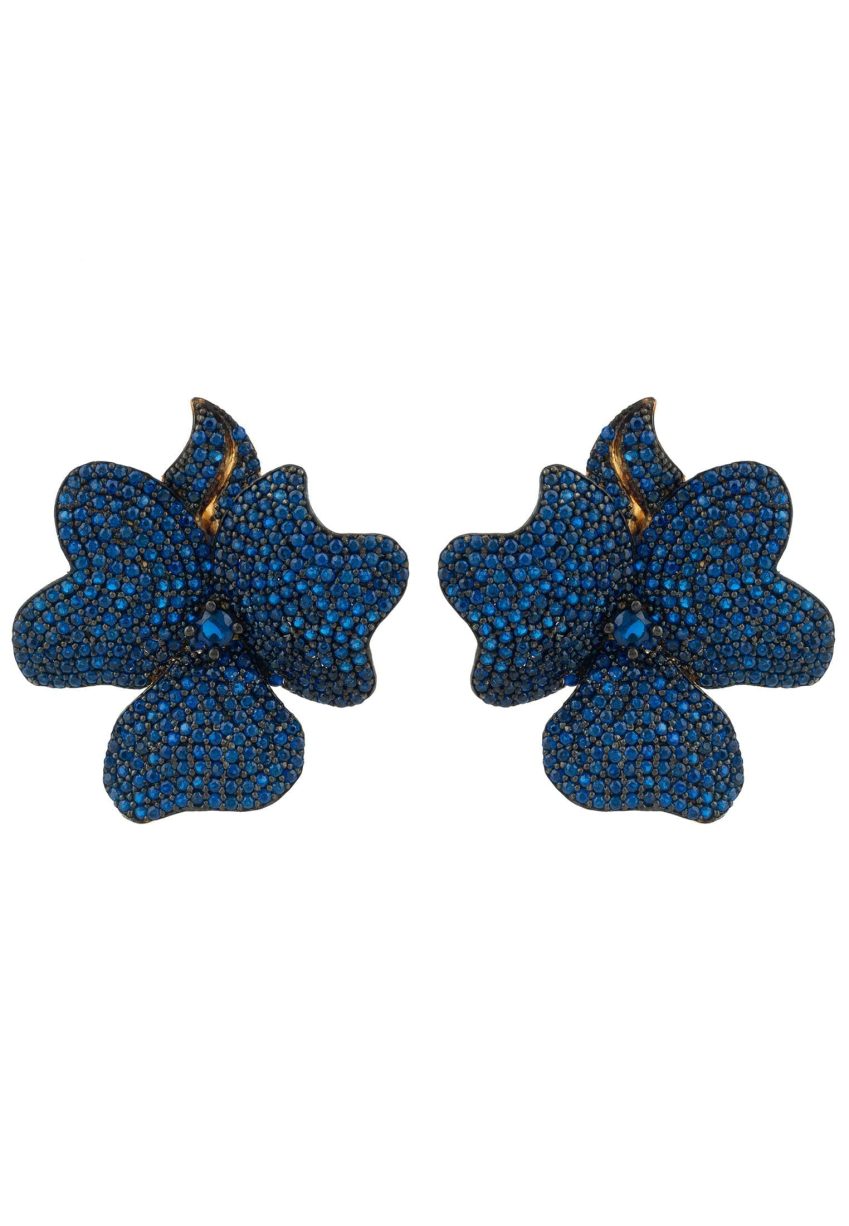 Navy Flower Sparkle Earrings