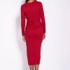 Red Pencil Ruched Dress - Image 2
