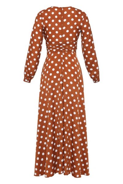 BACK OF BROWN POLKA DRESS