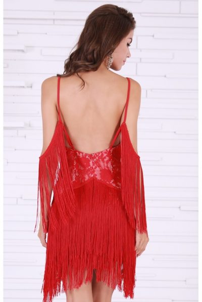 Back red fringe dress9