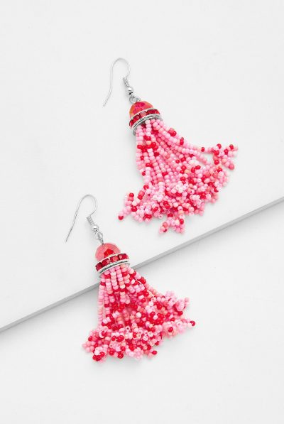 Pink Beaded Tassel Shaped Earrings