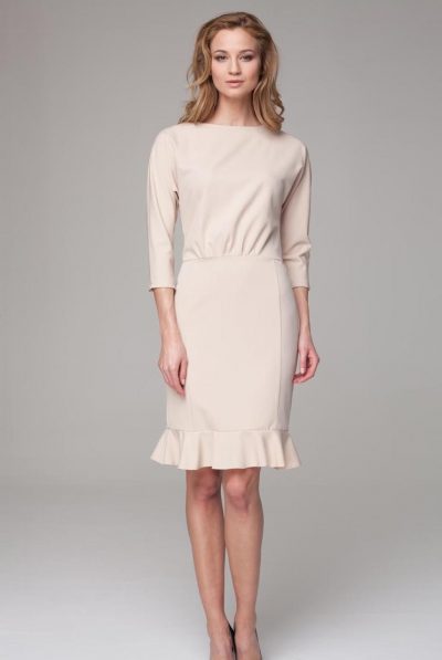 Beige  Frilled Midi Dress