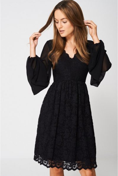 Balloon Lace Sleeve Dress