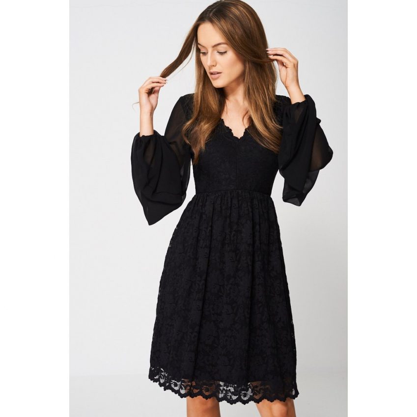 Balloon Lace Sleeve Dress