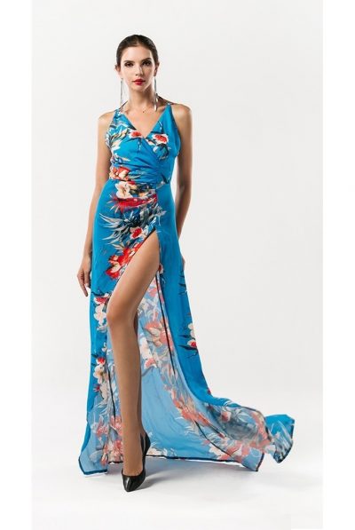 Belluci Blue Floral Printed Maxi Dress