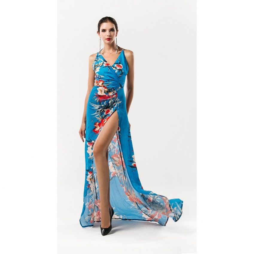 Belluci Blue Floral Printed Maxi Dress