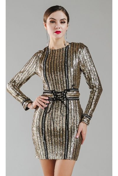 Belluci Gold Chain Sequin Dress