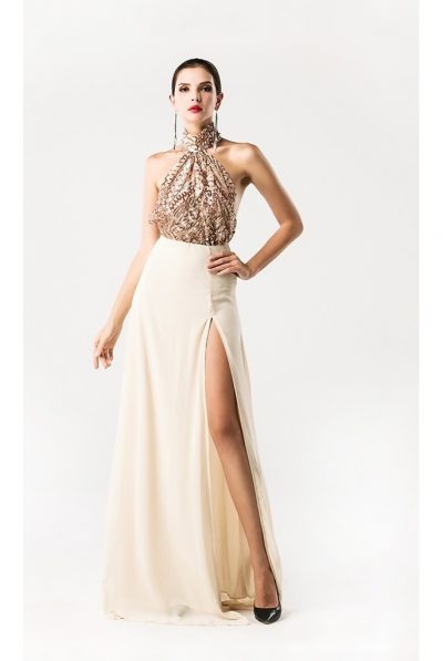 Belluci Sequin Halter Dress Gown
