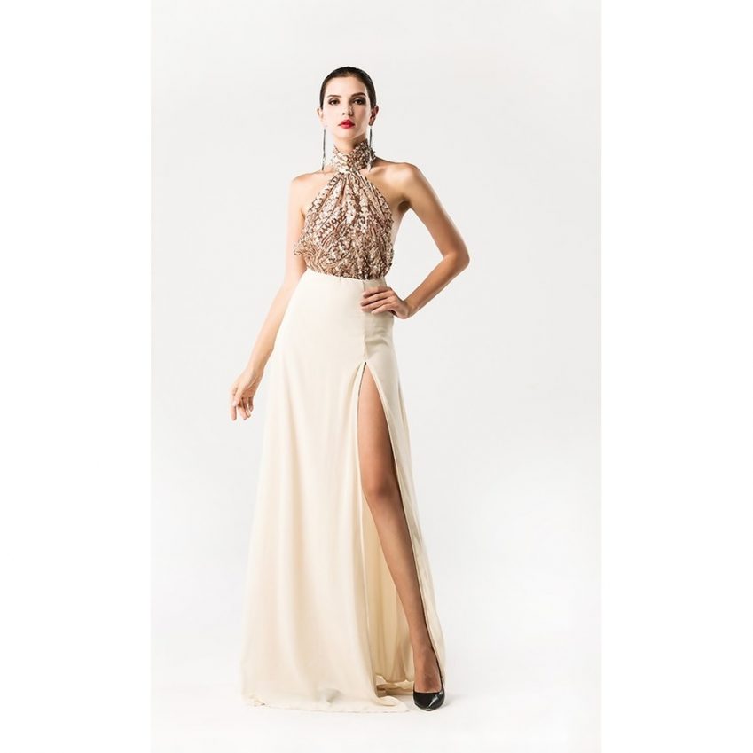 Belluci Sequin Halter Dress Gown
