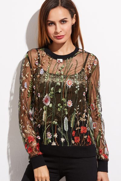 Black Botanical Top
