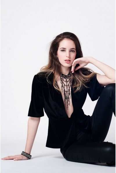 Black Velvet Deep V Top