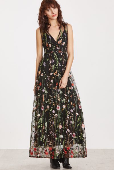 B. Noir Embroidered Mesh Dress