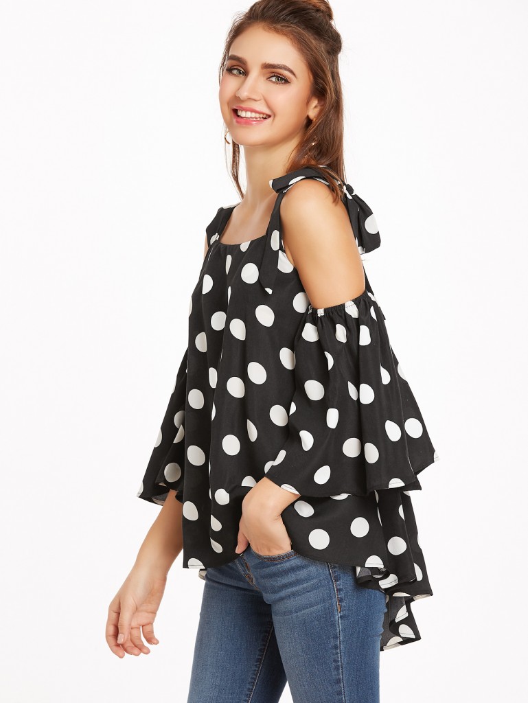 white and black polka dot top