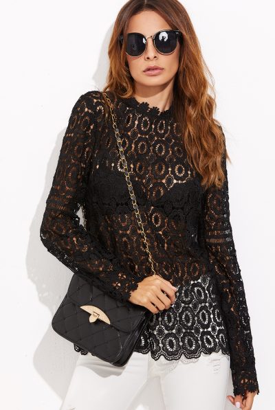 High Neck Black Lace Top