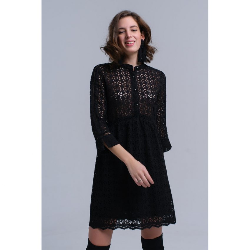 Black midi dress with crochet