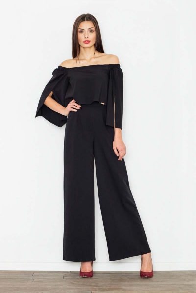 Black Wide Leg Off Shoulder Jumpsuit - Also Available In Red
