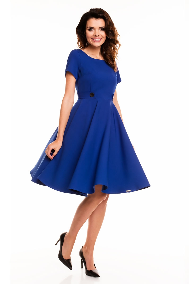 Blue Flare Buttons Dress
