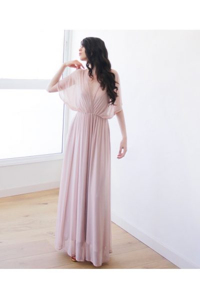 Blush Pink Sheer Chiffon Bat-wing Maxi Dress
