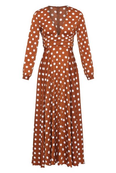 Mocha Polka Dot Maxi Dress