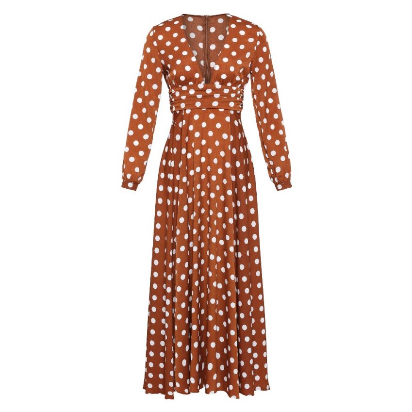 Mocha Polka Dot Maxi Dress