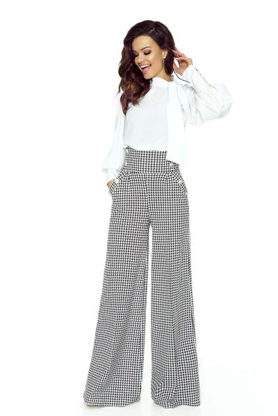 Houndstooth High-Waist Trousers