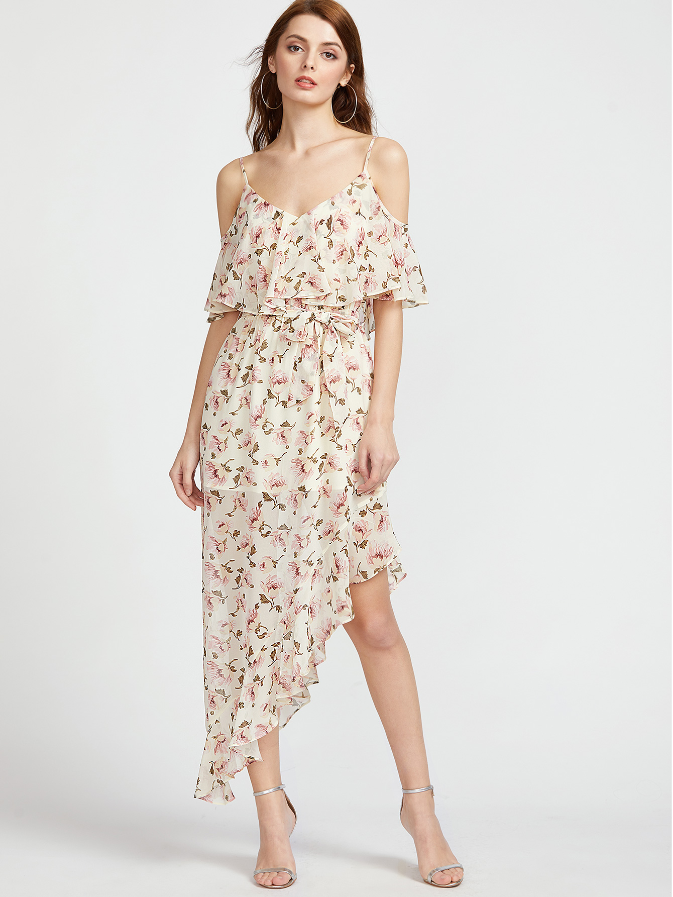 Calico Cold Shoulder Ruffle Dress