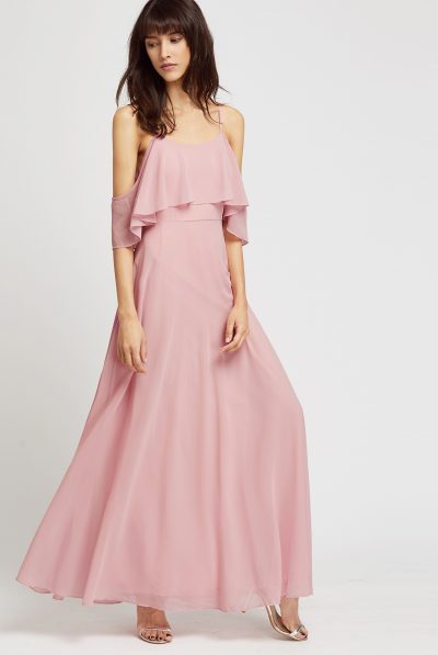 Pink Florence Cold-Shoulder Maxi Dress