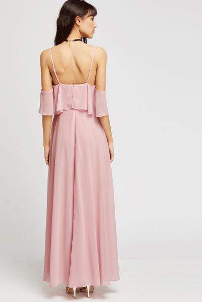 Cold shulder pink dress back