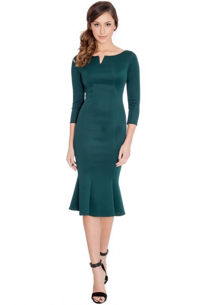Fluted Hem Dress in Emerald Green & Berry