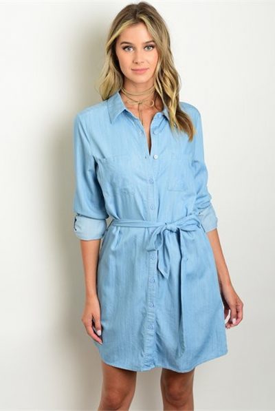 Denim Belted Tie Dress