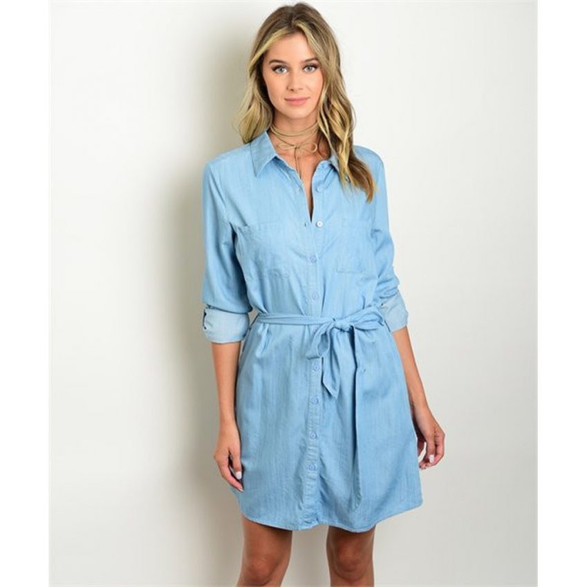 Denim Belted Tie Dress