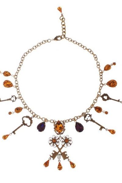 Dolce & Gabbana Gold Brass Floral Crystal Sacred Key Charms Necklace