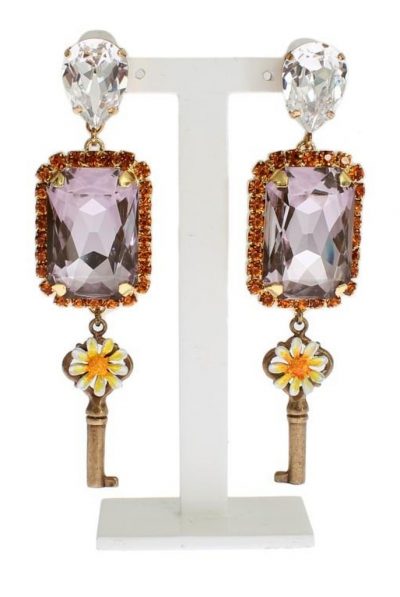 Dolce & Gabbana Gold Purple Crystal Key Earrings