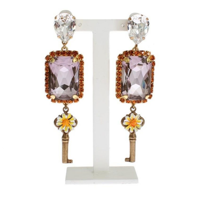 Dolce & Gabbana Gold Purple Crystal Key Earrings