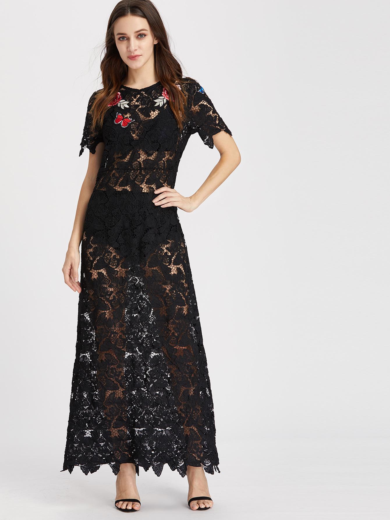 Black Rose Embroidered Dress