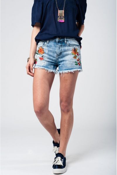 Embroidered Denim Shorts
